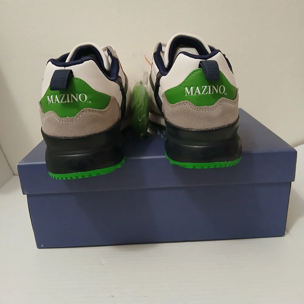 Men's White, Gray, and Green Sneakers - Picture 8 of 12